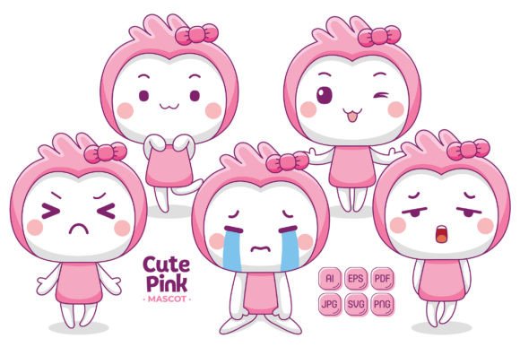Cute Pink Mascot Character Vector Pack