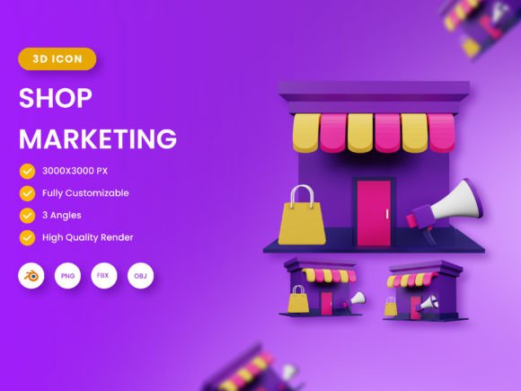 Enhance Your Project with 3D Shop Marketing Illustration